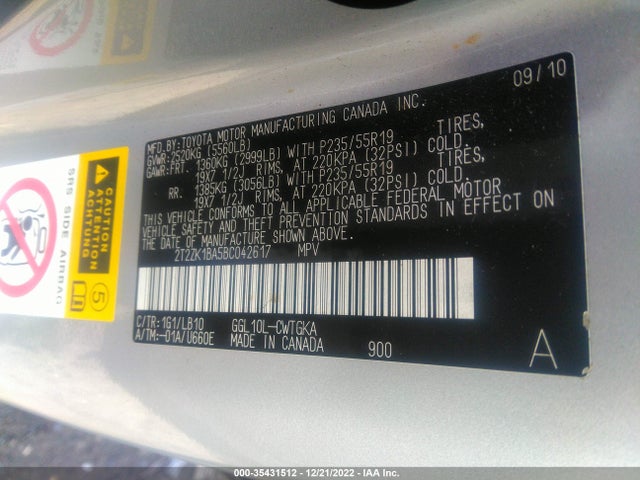 Lexus RX 350 2011 2T2ZK1BA5BC042617 Image 9