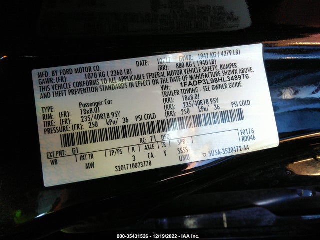 2017 Ford Focus, VIN: 1FADP3L98HL348976