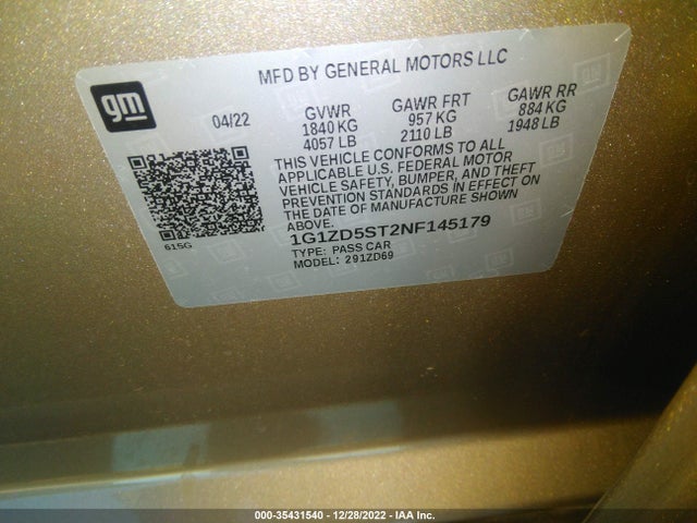 Chevrolet MALIBU LT 2022 1G1ZD5ST2NF145179 Image 9