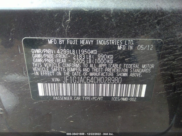 JF1GJAC64CH028980 Subaru Impreza Sedan 2.0i Premium
