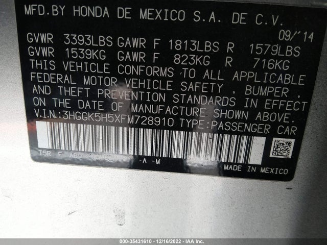 2015 Honda Fit, VIN: 3HGGK5H5XFM728910