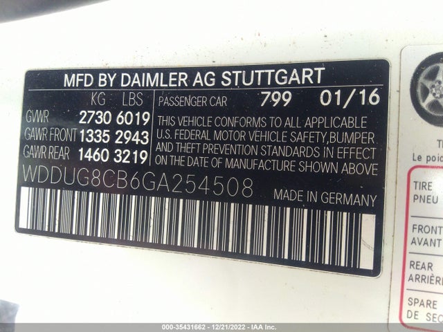 2016 Mercedes-Benz S-Class, VIN: WDDUG8CB6GA254508