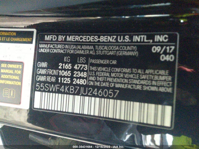 2018 Mercedes-Benz C-Class, VIN: 55SWF4KB7JU246057