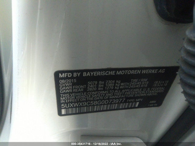 BMW X3 Xdrive28i 2016 5UXWX9C58G0D73977 Image 10