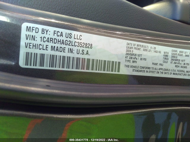 2020 Dodge Durango, VIN: 1C4RDHAG2LC352828