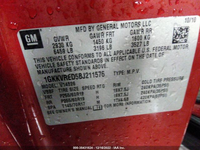 1GKKVRED5BJ211576 GMC Acadia Slt1
