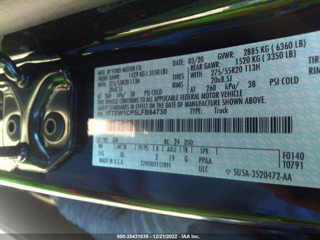 2020 Ford F-150, VIN: 1FTEW1CP5LFB84730