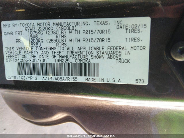 2015 Toyota Tacoma, VIN: 5TFTX4CN3FX057705