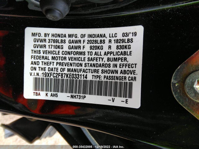Honda Civic Sedan Sport 2019 19XFC2F87KE033114 Image 14