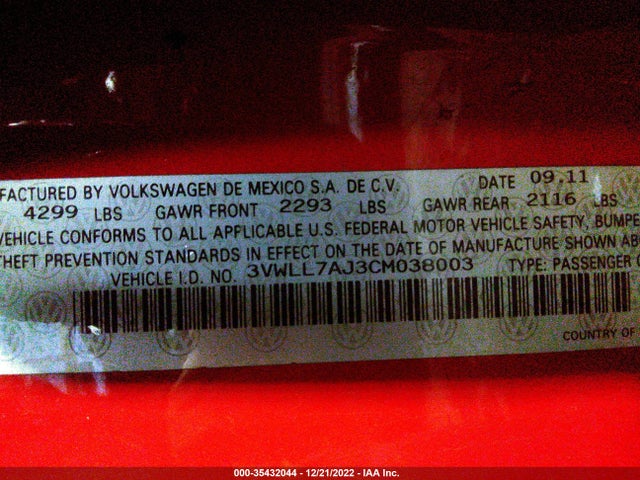 2012 VOLKSWAGEN JETTA SEDAN TDI W/PREMIUM/NAV VIN: 3VWLL7AJ3CM038003