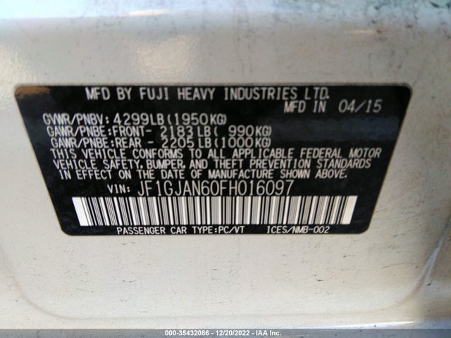 2015 Subaru Impreza, VIN: JF1GJAN60FH016097