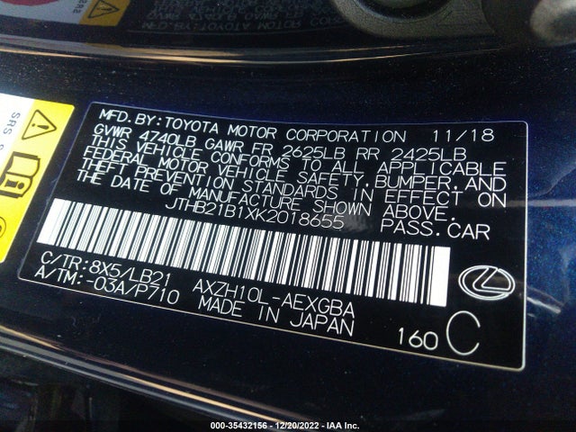 Lexus Es Es 300h 2019 JTHB21B1XK2018655 Image 10