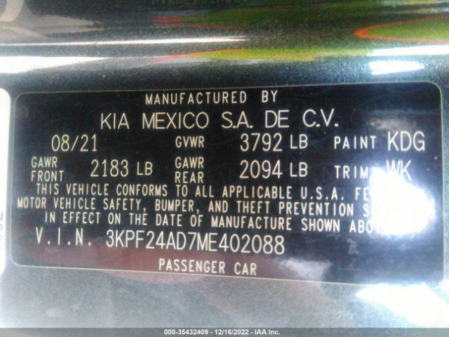 3KPF24AD7ME402088 KIA FORTE FE