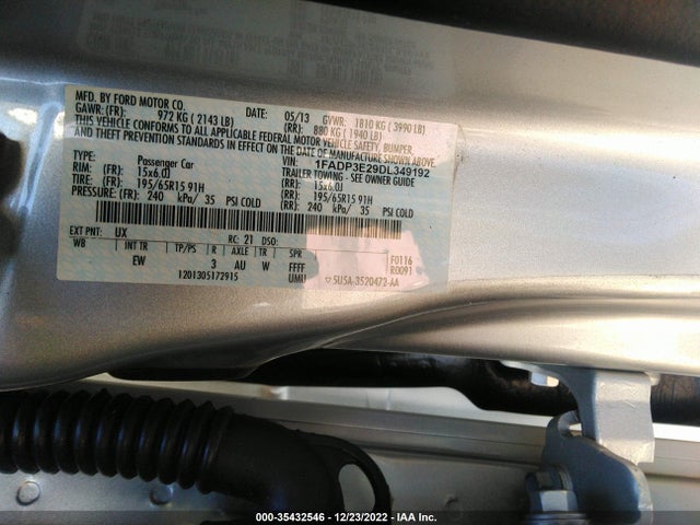 2013 FORD FOCUS S VIN: 1FADP3E29DL349192