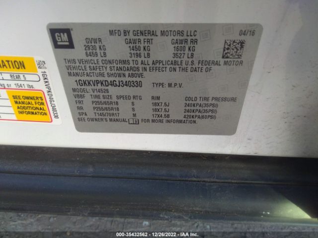 1GKKVPKD4GJ340330 GMC ACADIA SLE
