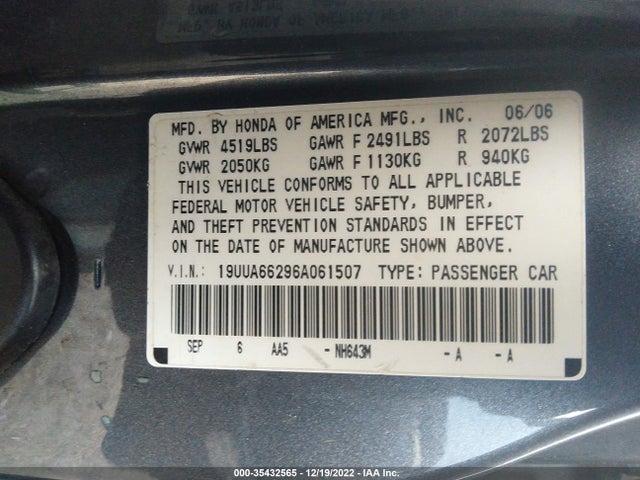Acura TL 2006 19UUA66296A061507 Image 10