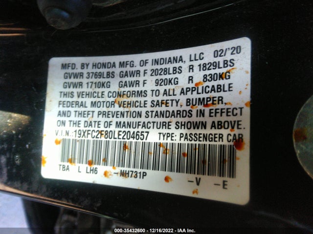 Honda Civic Sedan Sport 2020 19XFC2F80LE204657 Image 9