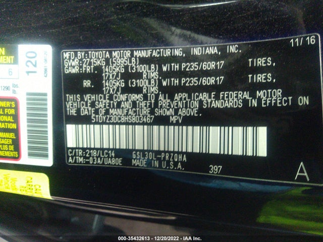 2017 TOYOTA SIENNA XLE AUTO ACCESS VIN: 5TDYZ3DC8HS803467