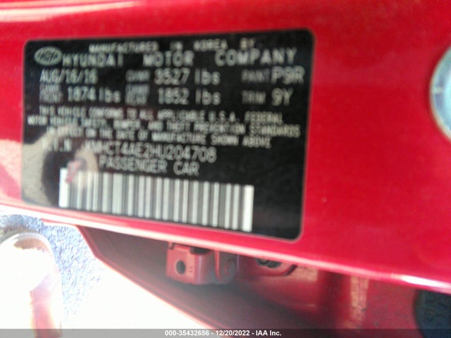 2017 HYUNDAI ACCENT SE VIN: KMHCT4AE2HU204708
