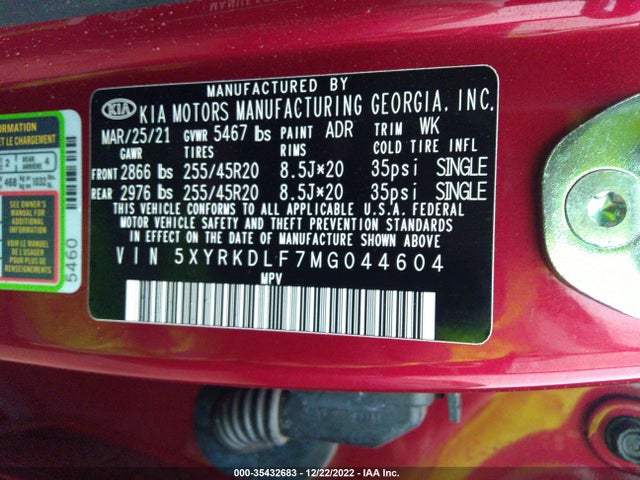 2021 KIA SORENTO SX VIN: 5XYRKDLF7MG044604