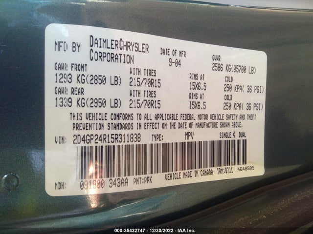 Dodge Grand Caravan Se 2005 2D4GP24R15R311838 Image 10