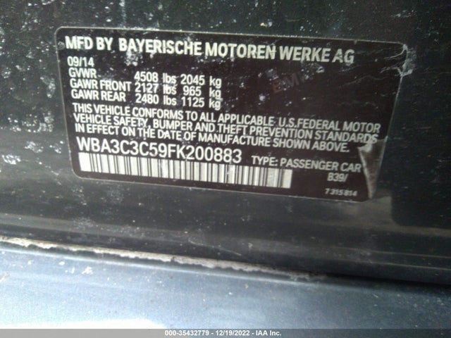 2015 BMW 3 SERIES 320I XDRIVE VIN: WBA3C3C59FK200883