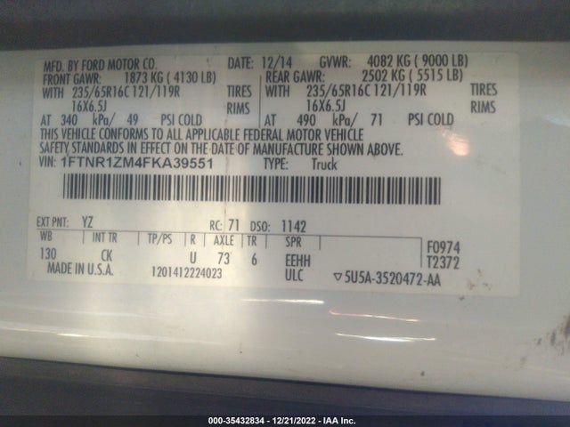2015 Ford Transit, VIN: 1FTNR1ZM4FKA39551