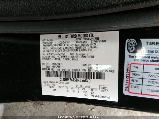 Lincoln MKZ 2008 3LNHM26T58R656870 Image 10