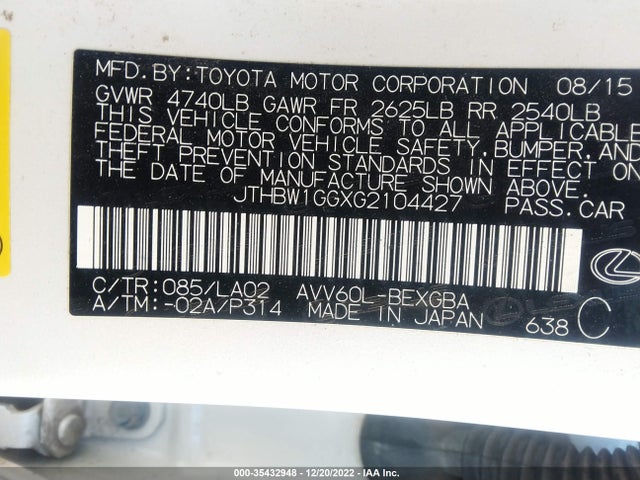2016 Lexus ES, VIN: JTHBW1GGXG2104427