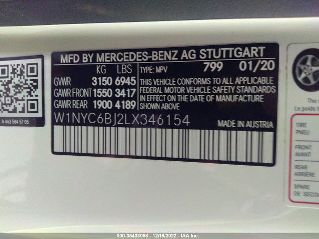 2020 Mercedes-Benz G-Class, VIN: W1NYC6BJ2LX346154