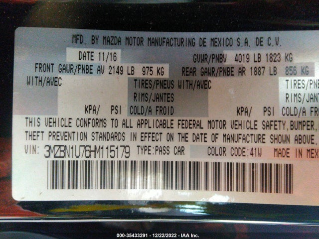 2017 Mazda 3, VIN: 3MZBN1U76HM115179