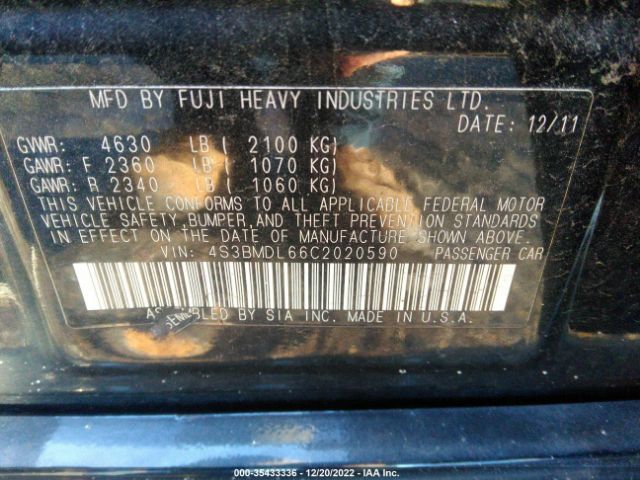 4S3BMDL66C2020590 Subaru Legacy 3.6r Limited