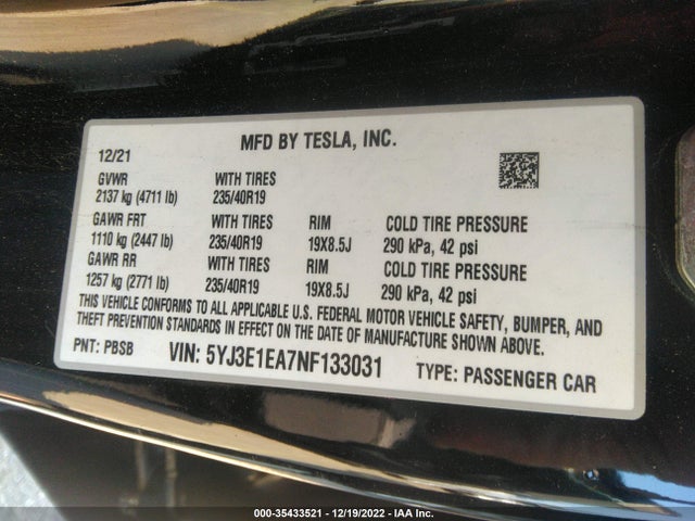 Tesla MODEL 3 2022 5YJ3E1EA7NF133031 Image 10