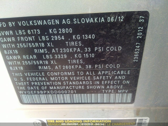 WVGEF9BPXDD000701 Volkswagen Touareg Sport