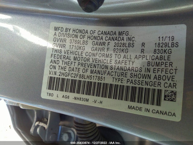 2020 HONDA CIVIC SEDAN SPORT VIN: 2HGFC2F88LH517851