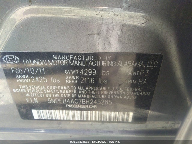 Hyundai SONATA GLS 2011 5NPEB4AC7BH245285 Image 10