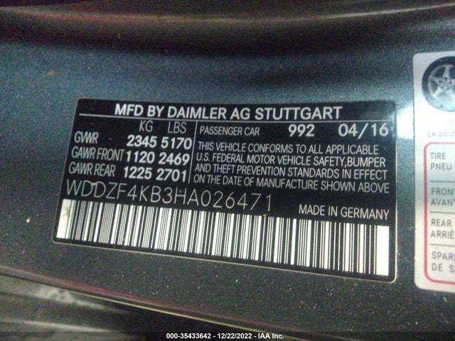2017 Mercedes-Benz E-Class, VIN: WDDZF4KB3HA026471