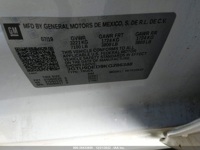 GMC Sierra 1500 Slt 2019 3GTU9DED9KG286388 Image 9