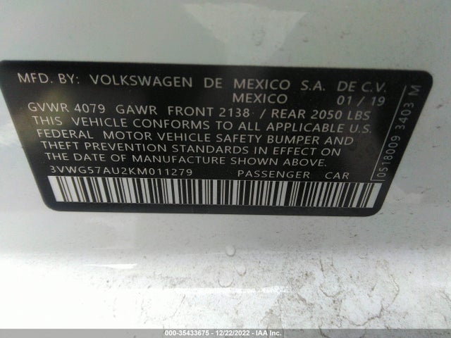 2019 Volkswagen Golf, VIN: 3VWG57AU2KM011279