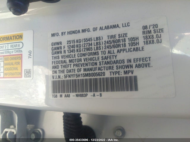 2021 Honda Pilot, VIN: 5FNYF5H15MB005620