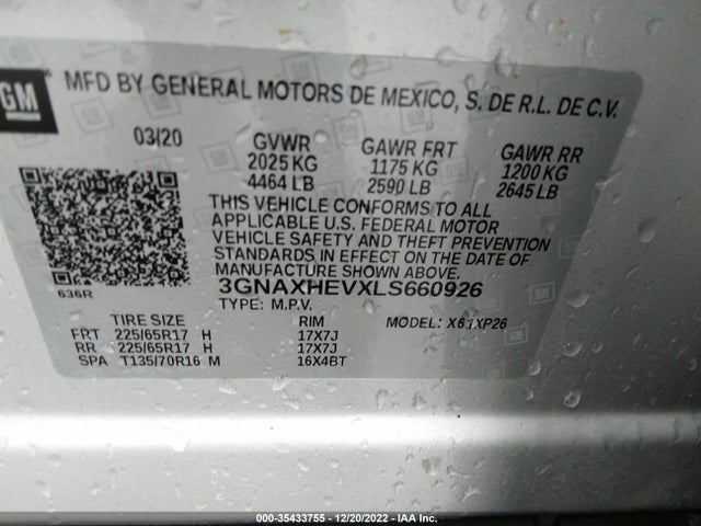 2020 Chevrolet Equinox, VIN: 3GNAXHEVXLS660926