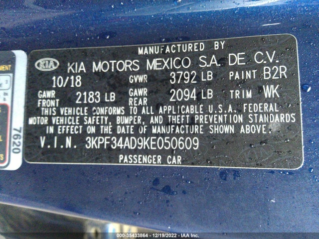 KIA FORTE S 2019 3KPF34AD9KE050609 Image 10