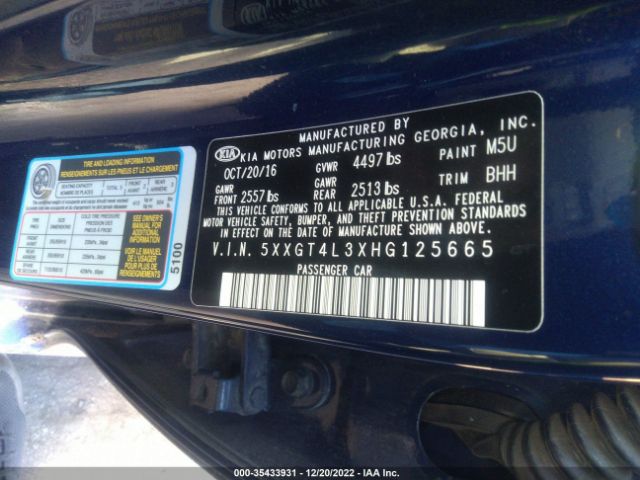 5XXGT4L3XHG125665 KIA Optima Lx