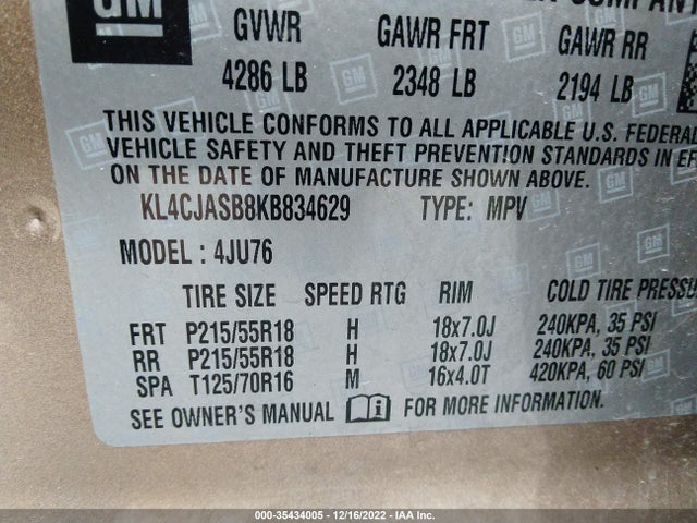 Aukcja sprzedaży 2019 Buick Encore Preferred, vin: KL4CJASB8KB834629, numer aukcji: 35434005