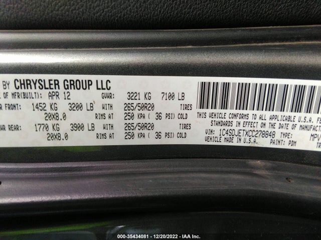 Dodge Durango 2012 1C4SDJETXCC278848 Image 11