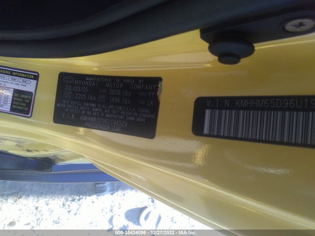 2006 HYUNDAI TIBURON GS VIN: KMHHM65D96U194529