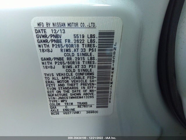 2014 Infiniti QX70, VIN: JN8CS1MW6EM413265