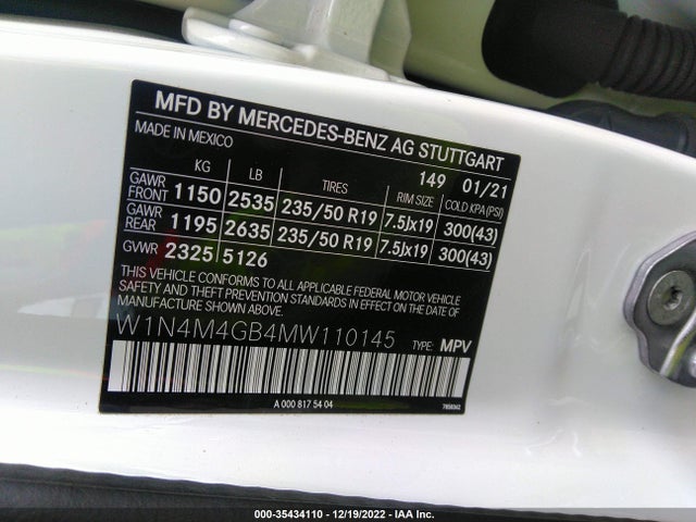 2021 Mercedes-Benz GLB-Class, VIN: W1N4M4GB4MW110145