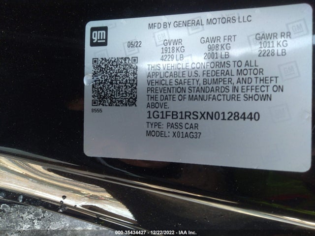 2022 Chevrolet Camaro, VIN: 1G1FB1RSXN0128440