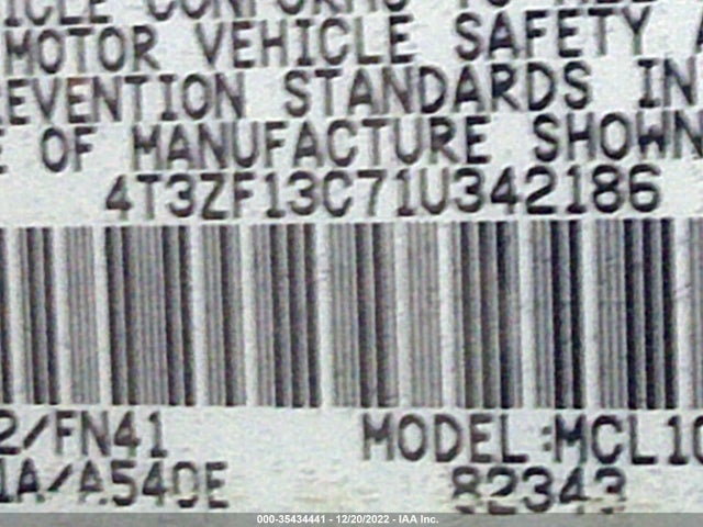 2001 TOYOTA SIENNA LE VIN: 4T3ZF13C71U342186